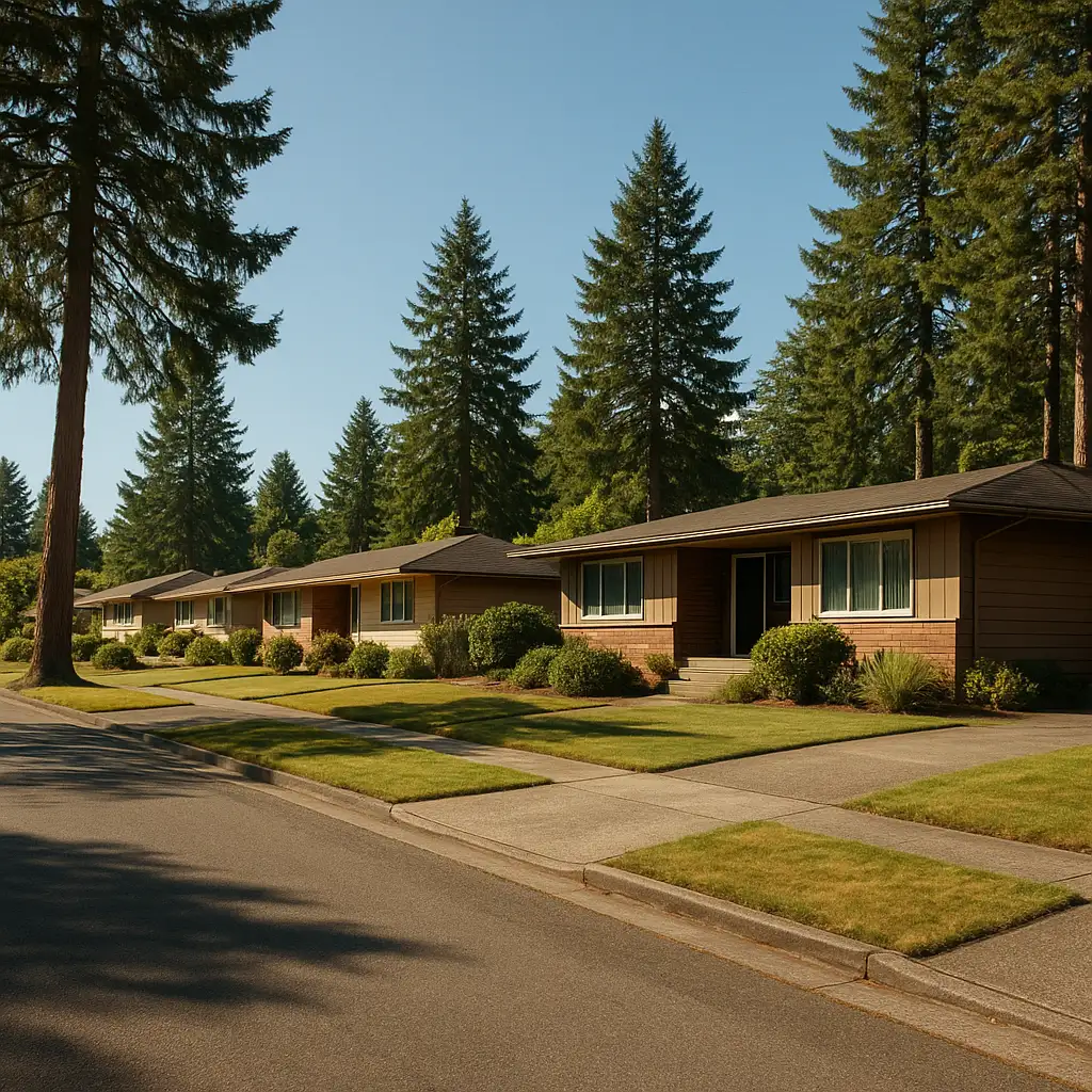 We buy houses in Burien WA - residential street with mid-century homes in King County