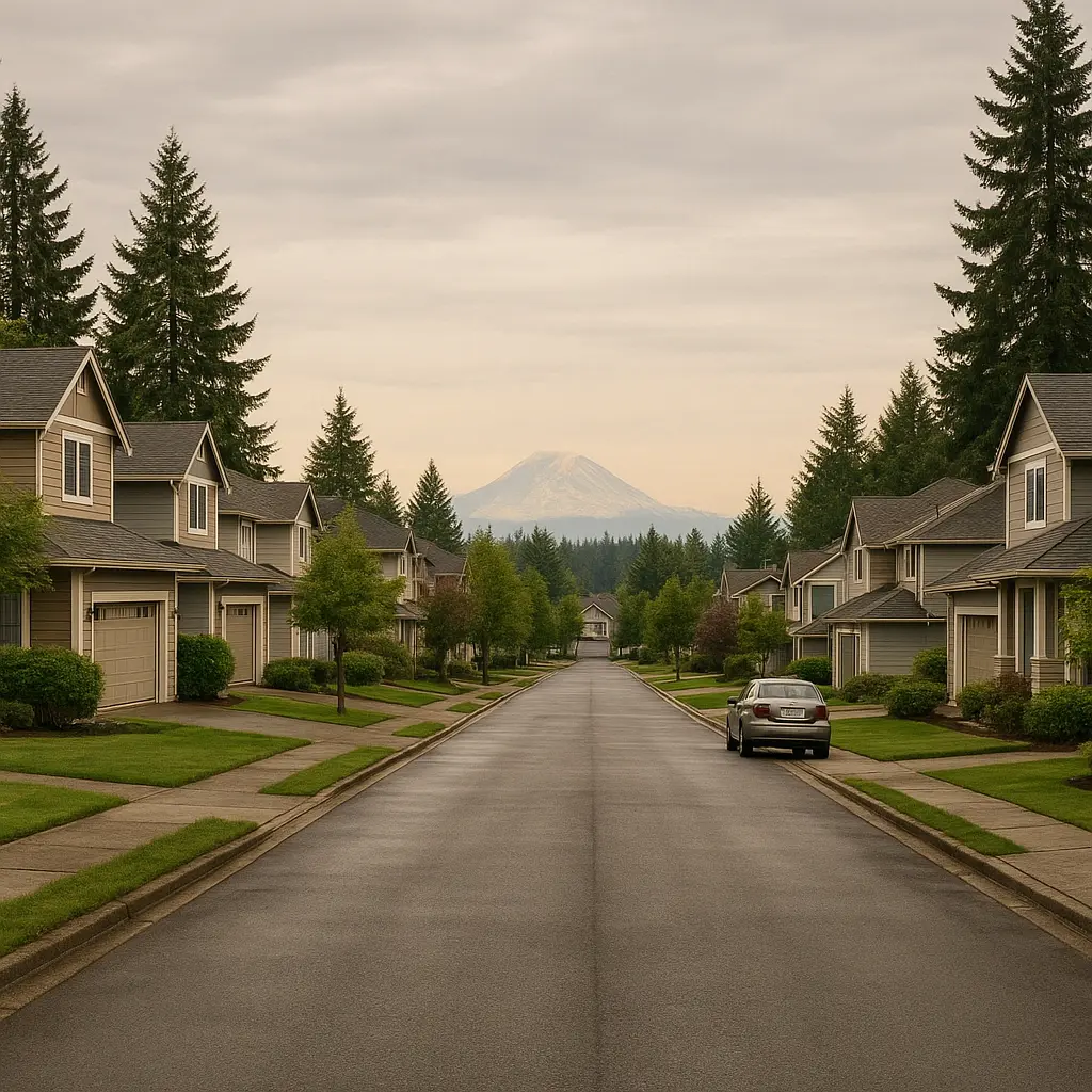 Federal Way neighborhood street with residential homes and trees