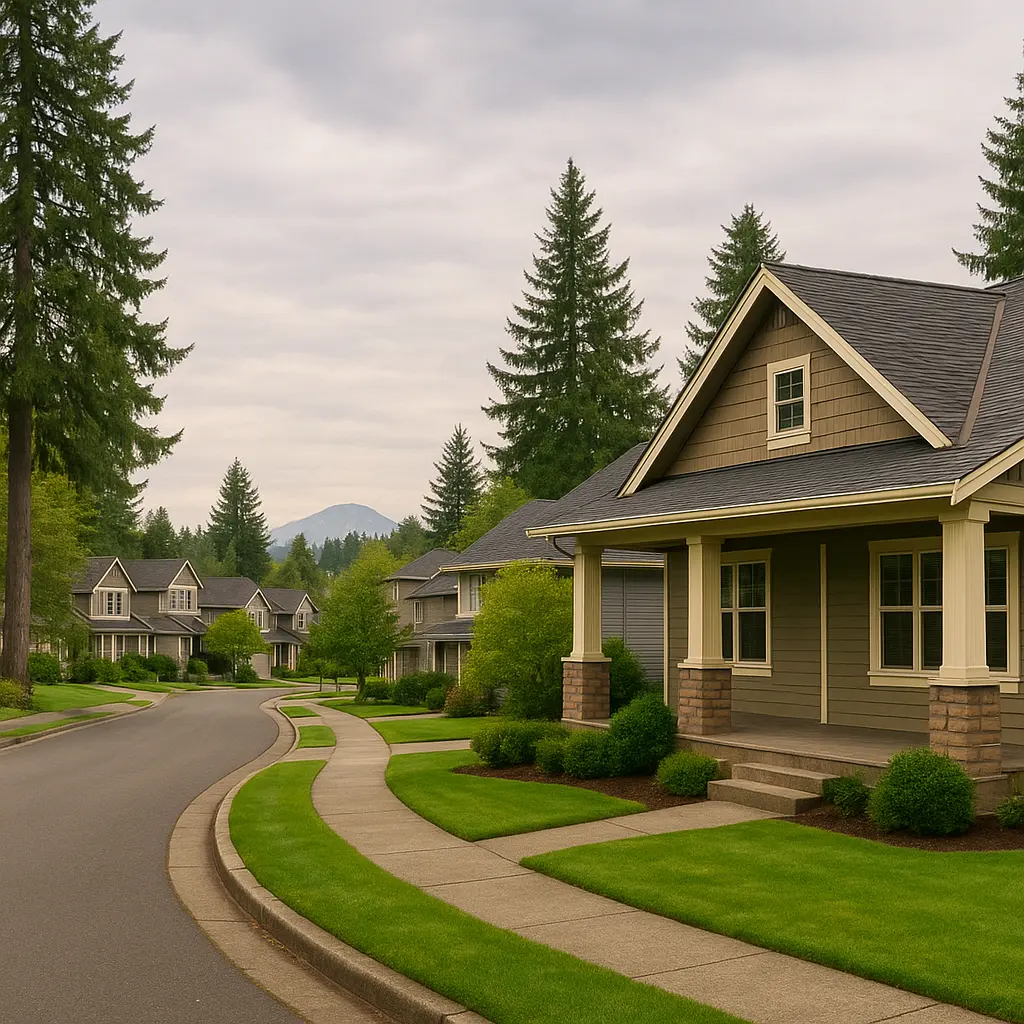 Longview Washington neighborhood with homes and tree-lined streets