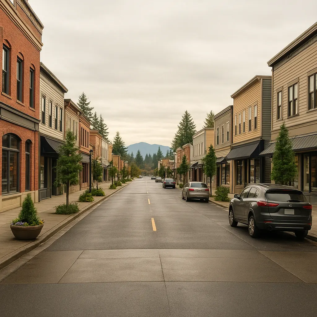 Marysville downtown area with street and buildings