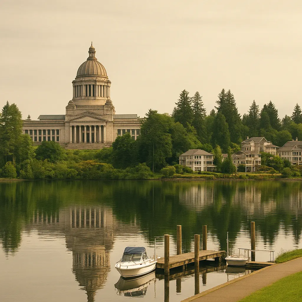 Olympia waterfront and state capitol building reflecting the city's strong real estate market