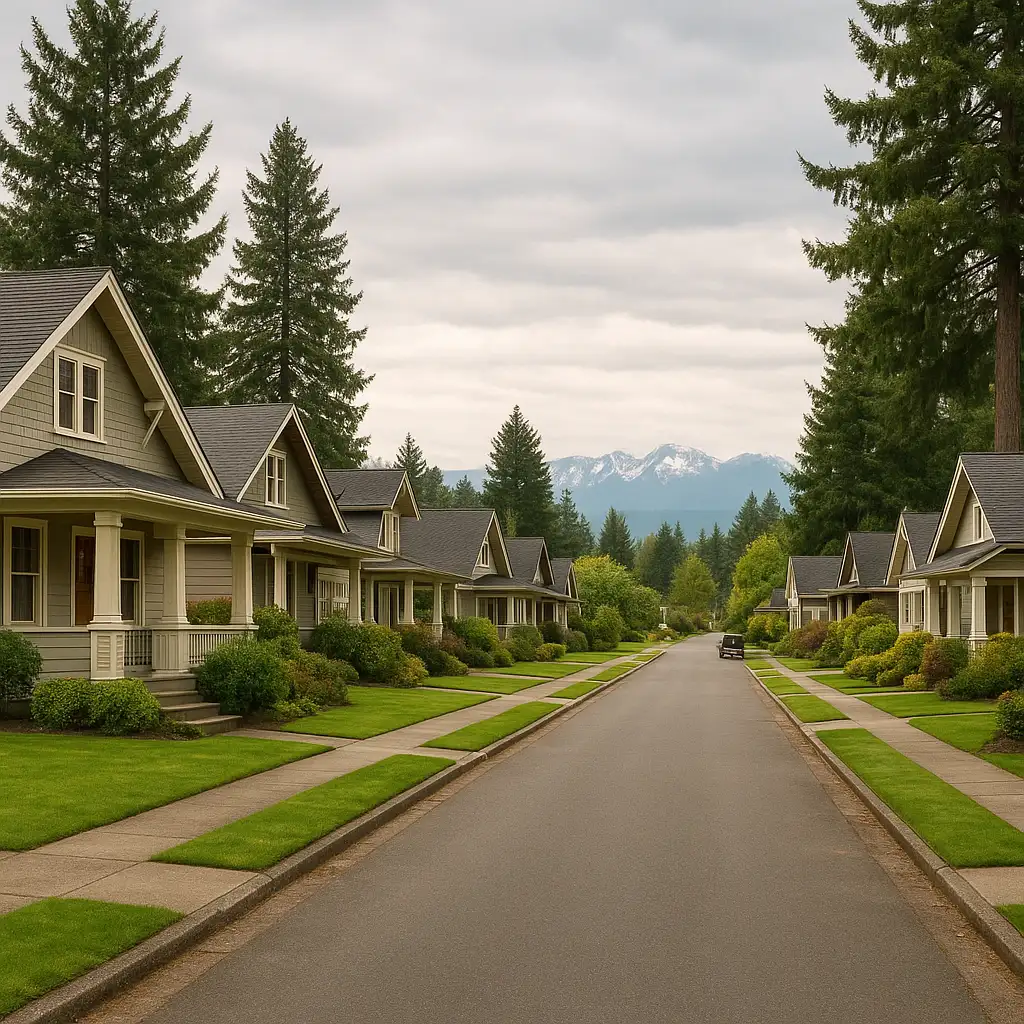 Olympia neighborhood street with homes in South Capitol area