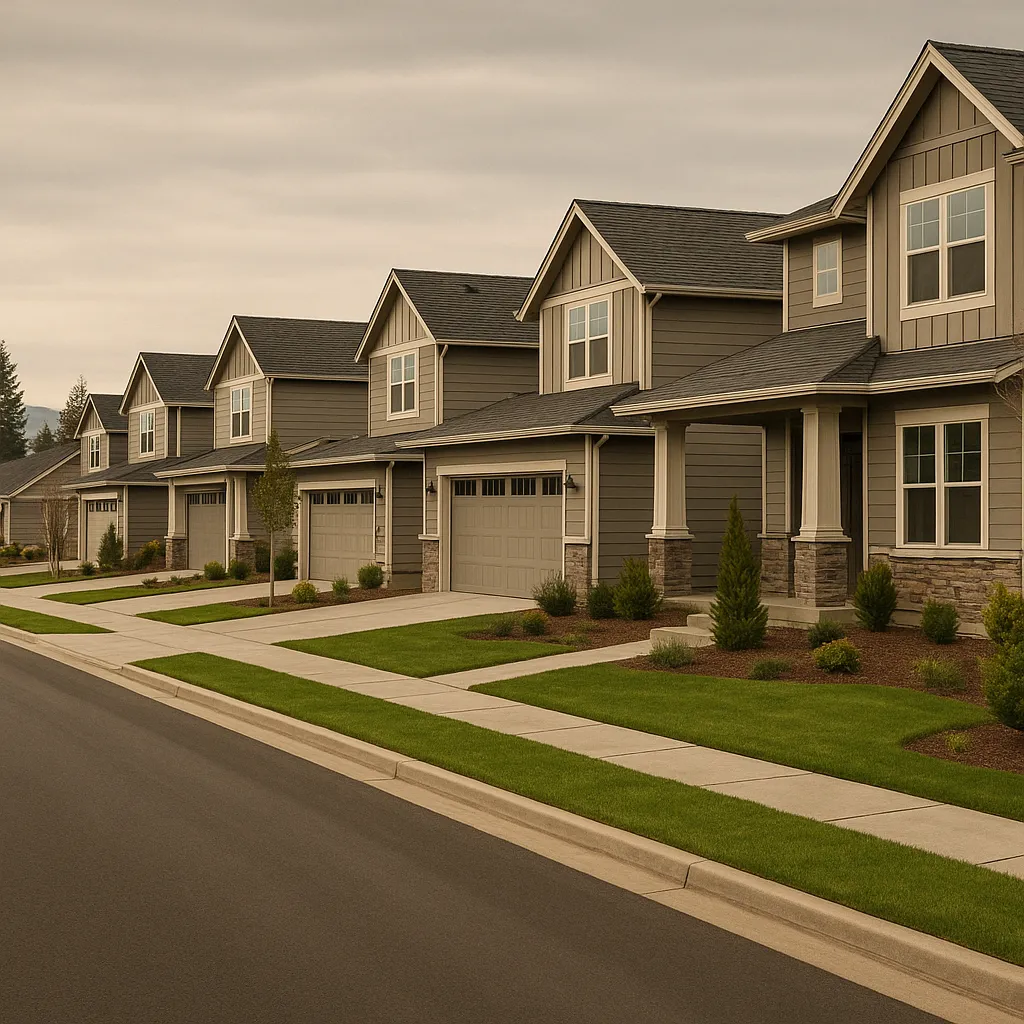 Pasco neighborhood street with modern homes in the Road 68 Corridor area