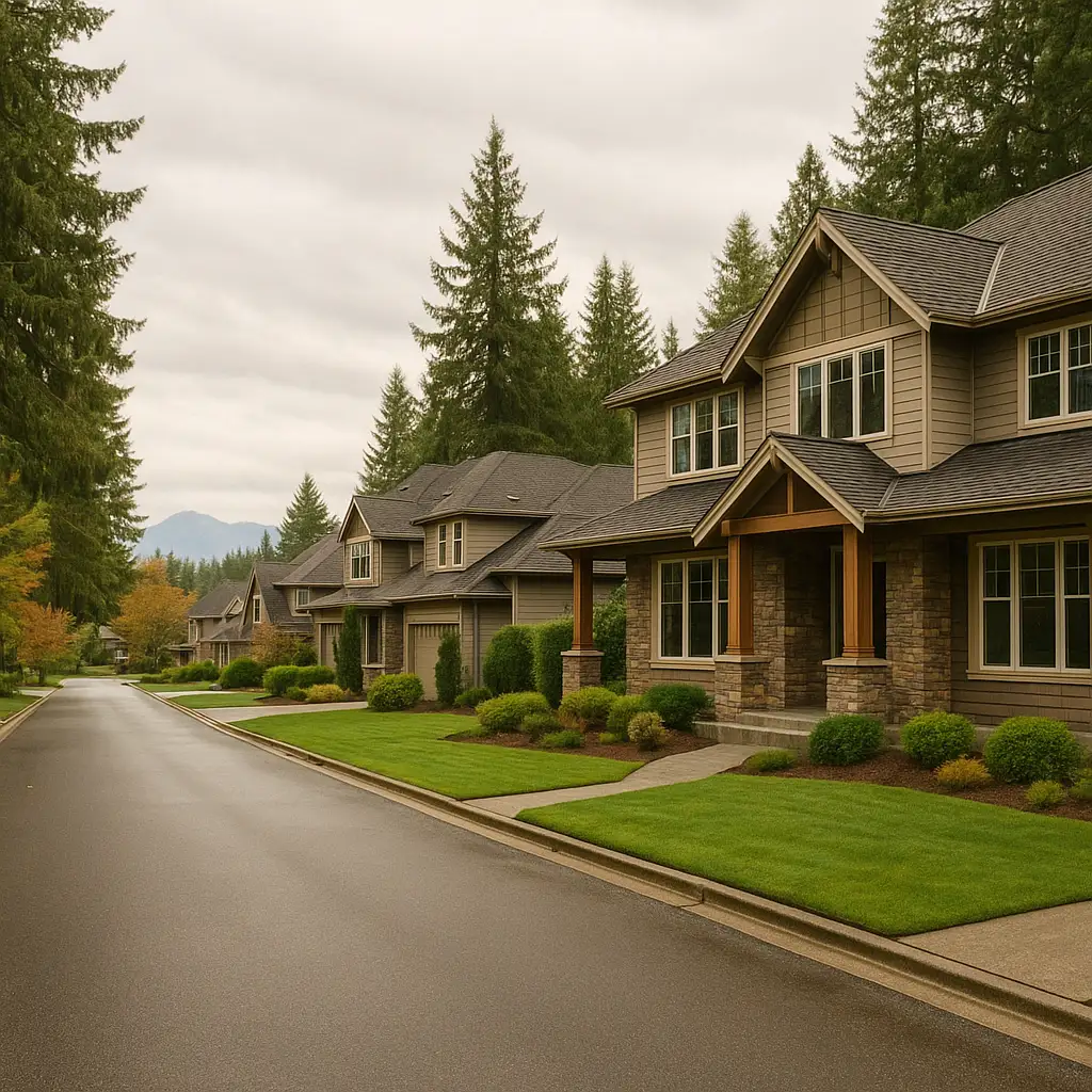 Sammamish residential neighborhood with large homes and tree-lined streets