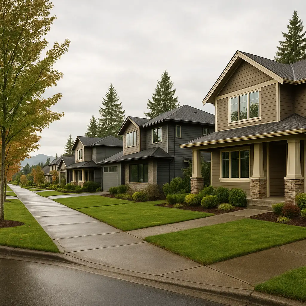 Shoreline residential neighborhood with tree-lined streets and modern homes
