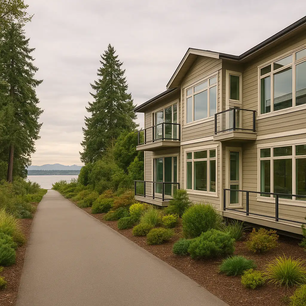 Kirkland waterfront rental property with Cross Kirkland Corridor view